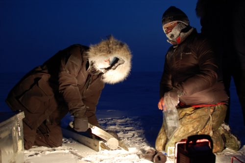 Kaiti and Josh sampling sea ice