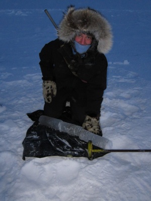 Kaiti with New Year's sea ice core